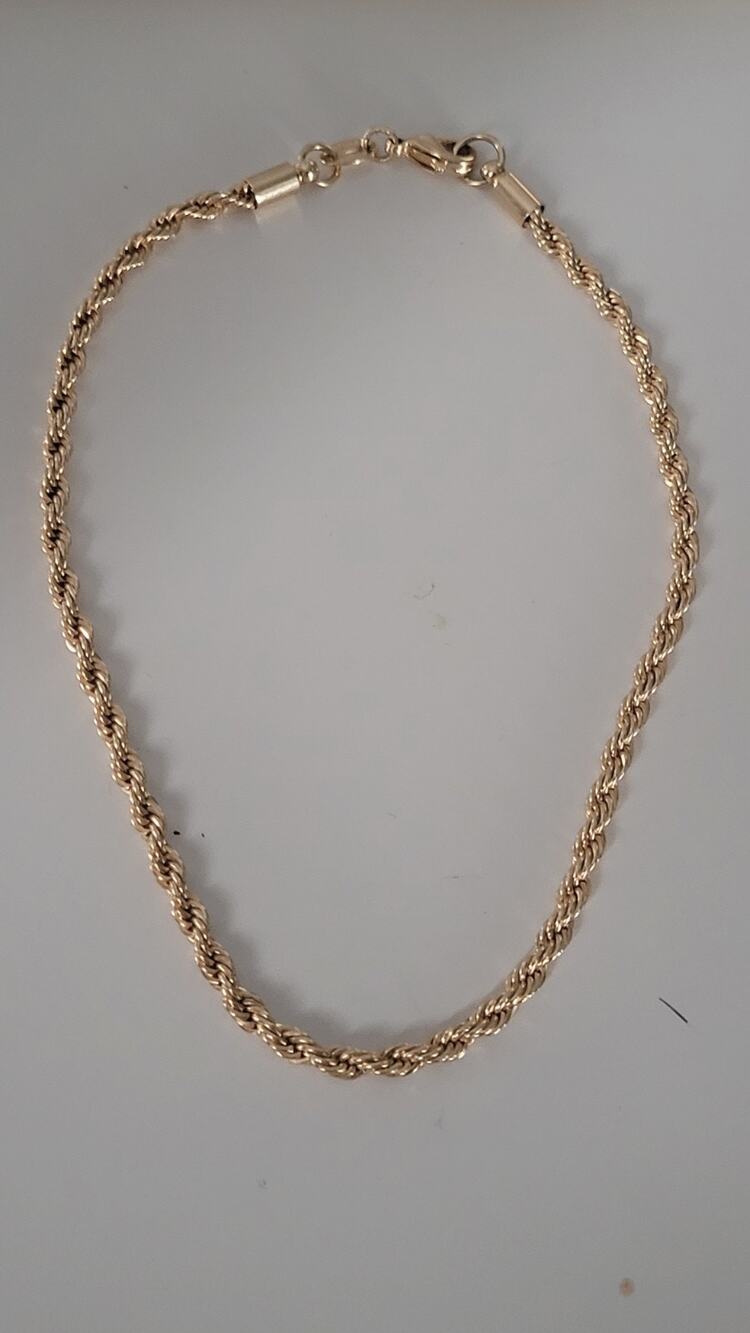 18K Gold Filled Rope Chain Bracelet 10" Lobster Clasp Yellow Gold Tone Unisex